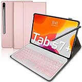 Upworld - Funda para teclado Samsung Galaxy Tab S7 +/Tab S7 Plus de 12,4 pulgadas, versión 2020 (SM-T970/T975/T976) 7 colores retroiluminado teclado Bluetooth [US Layout] para Tab S7 Plus, color rosa